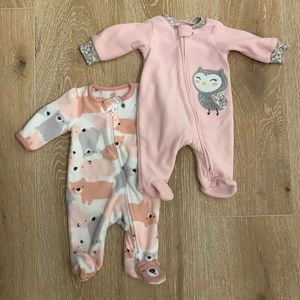Newborn fleece sleep and play outfits. Set of Two